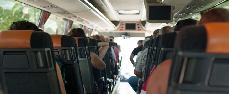 Charter bus filled with tourists